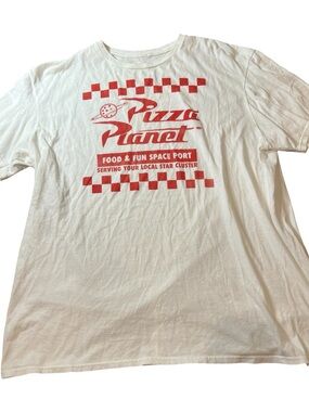 Pizza Planet Graphic Tee in White with Red Logo